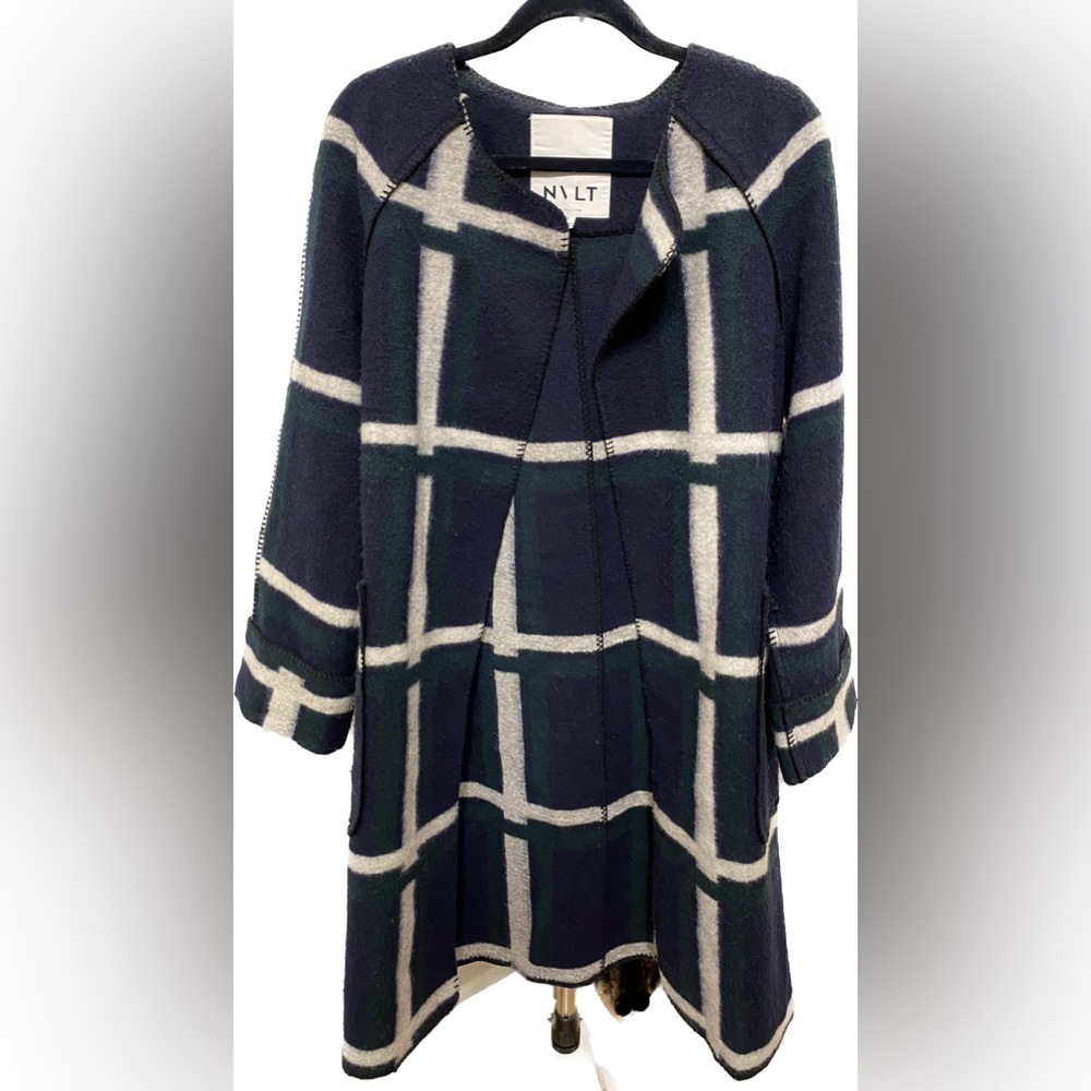 Anthropologie NVLT Margot Plaid Coat Sweater Navy Small